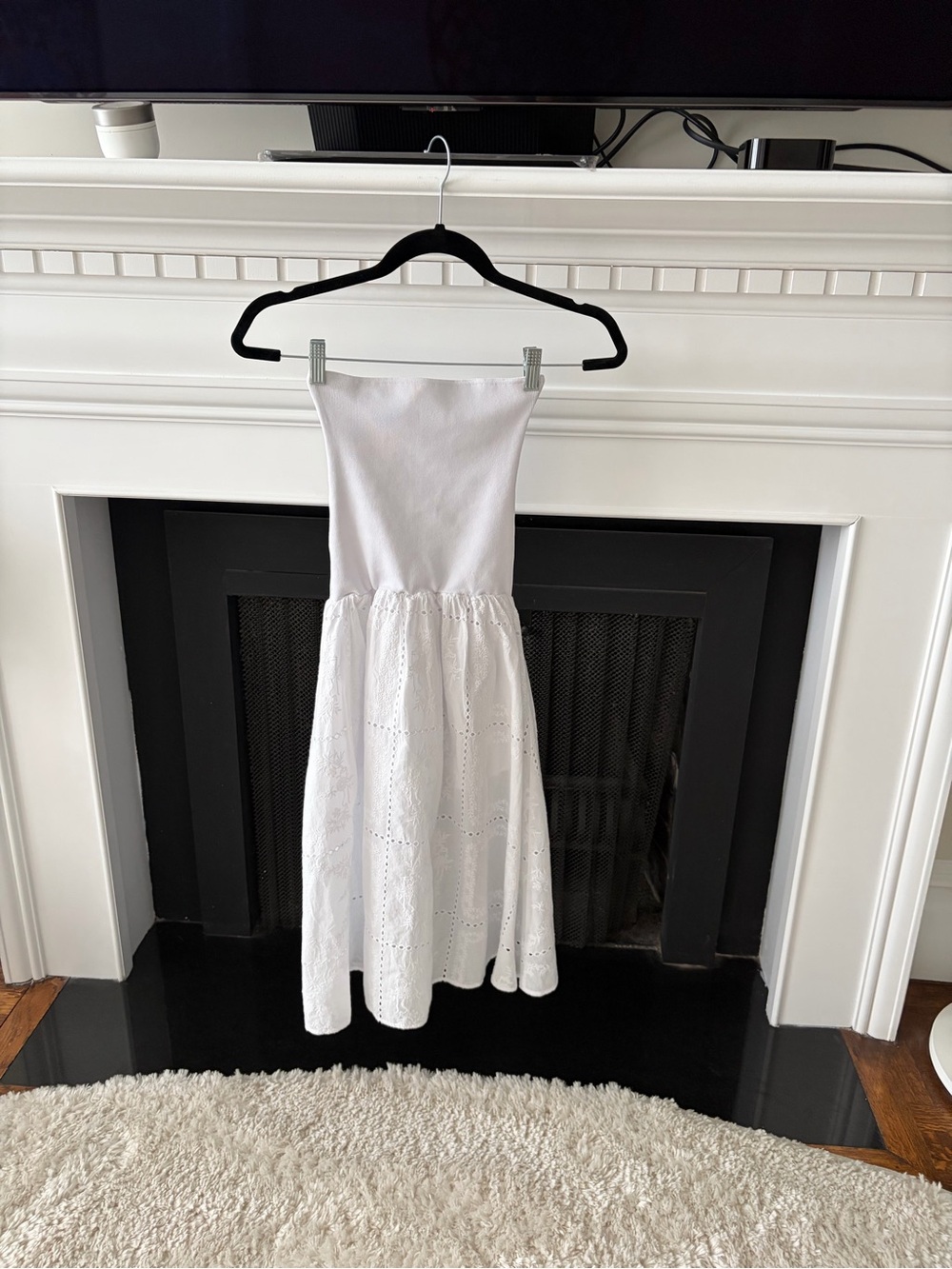 WeWoreWhat Strapless Patchwork Eyelet Midi Dress, White, XXS